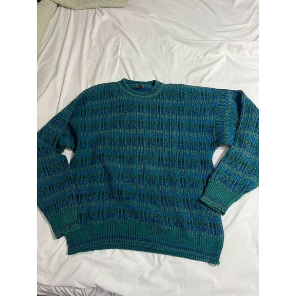 Chunky men’s sweater cardigan colors by Alexander Julian green size X-Large